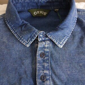 NWT ORVIS Indigo Dyed Blue Denim Look Polo Shirt – Mens large